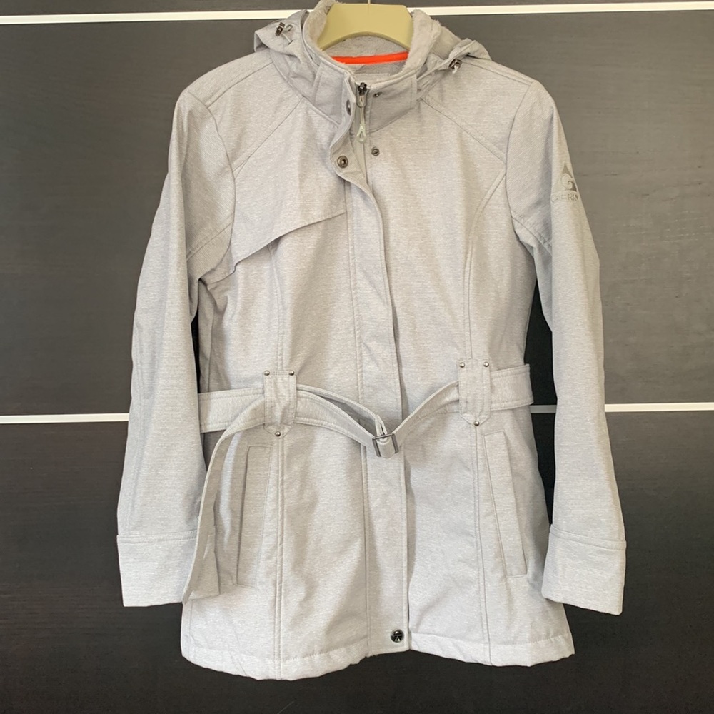 Gerry Women’s Winter Softshell Hooded Belted Gray Trench Coat